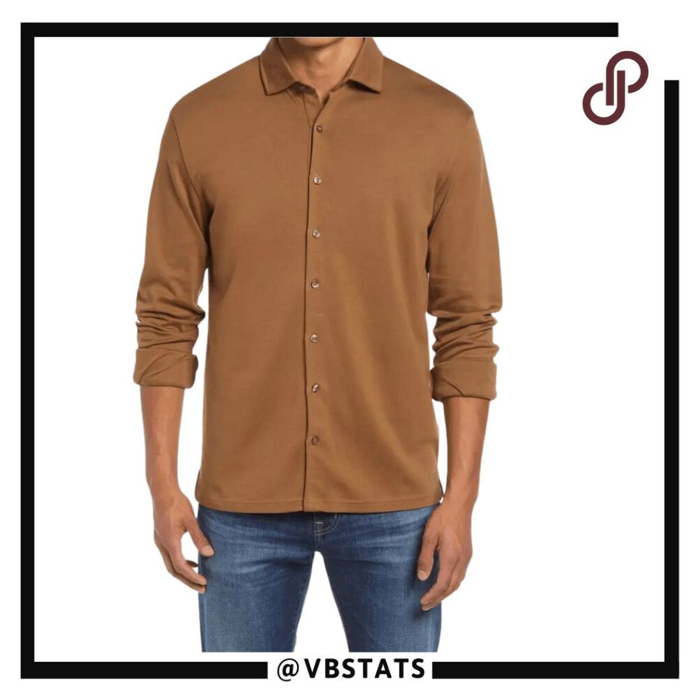 Brax Men's Perseus Pima Cotton Long Sleeve Button-Up Shirt Brown‎ Size Large